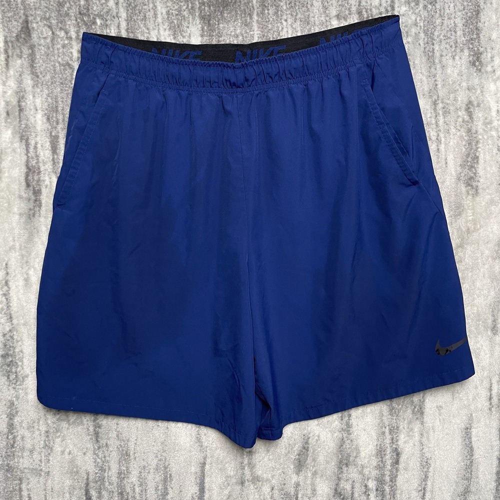 Nike Men's Dri-Fit Shorts Size XXL Blue 8 inch Inseam Elastic Waist W/Pockets